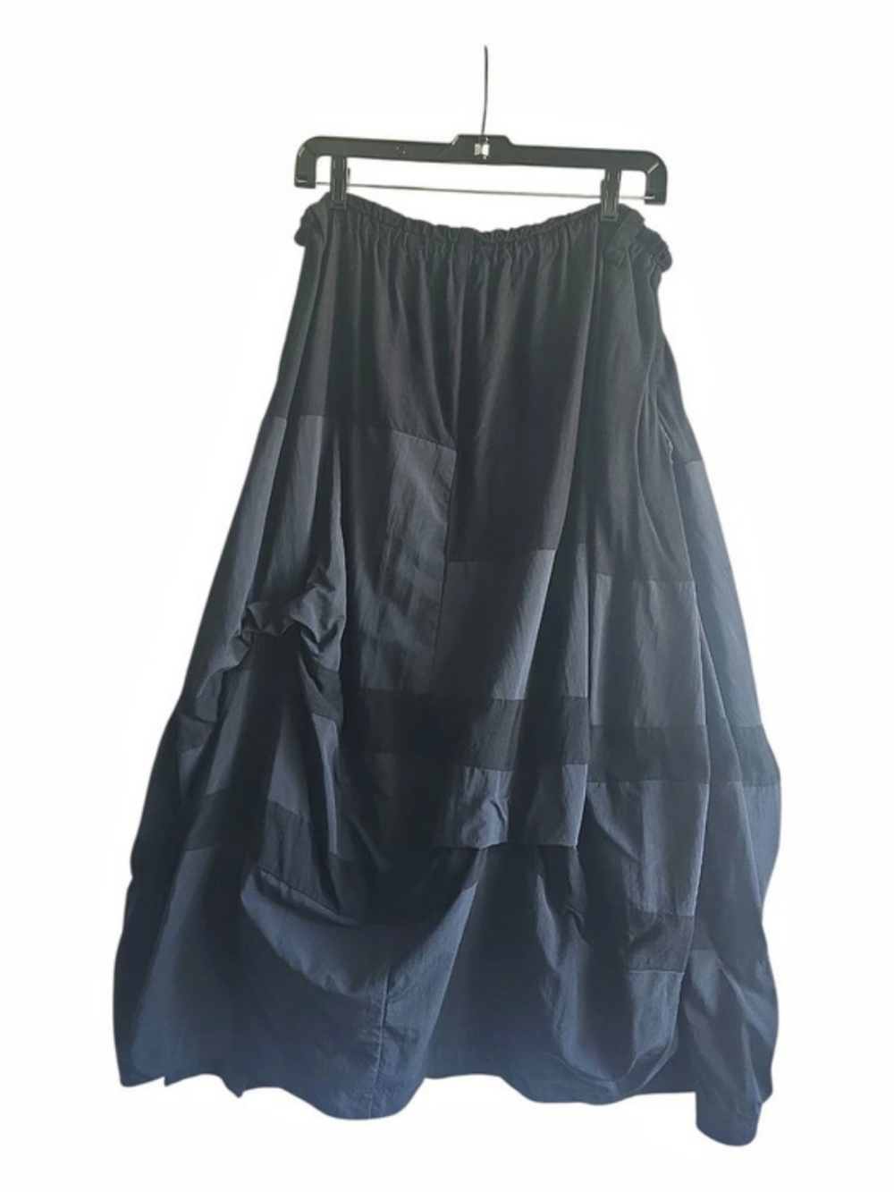 Black Draped Maxi Ruffled Asymmetrical Stretchy Waist Skirt With Belt Loops